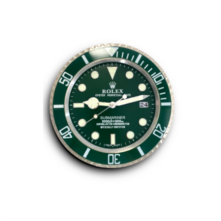 Rolex wall clock. Wall clock in the style of a green Rolex Submariner 'Hulk' wristwatch.