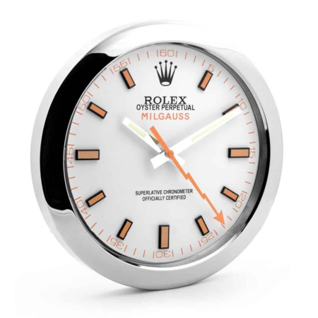 White dial Rolex Milgauss wall clock.