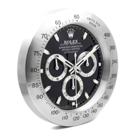 Black dial Rolex Daytona wall clock.