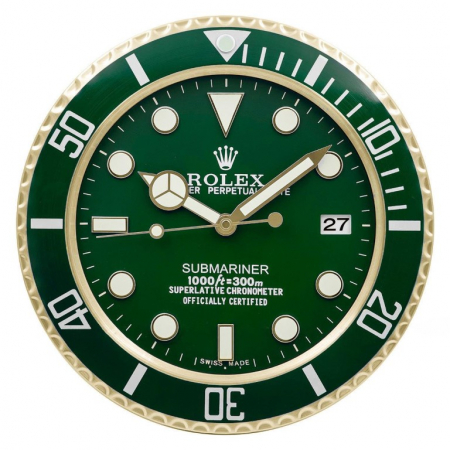 Rolex wall clock. Wall clock in the style of a green dial gold Rolex Submariner wristwatch.