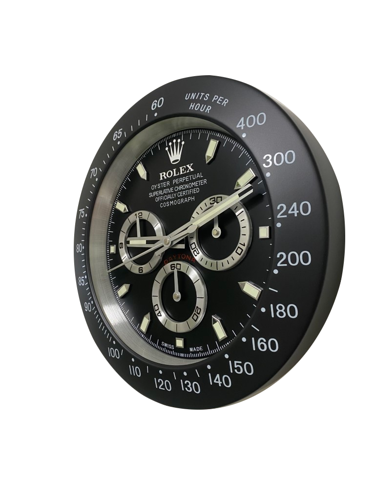 Rolex Wall Clock. Wall clock in the style of an all black Rolex Daytona wristwatch.