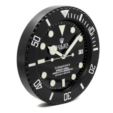 Rolex wall clock. Wall clock in the style of an all black Rolex Submariner wristwatch.
