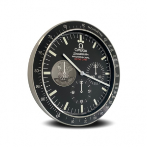 Omega Speedmaster wall clock. Wall clock is in the style of a Apollo 11 40th Anniversary Omega Speedmaster wristwatch with a silver colour sub dial.