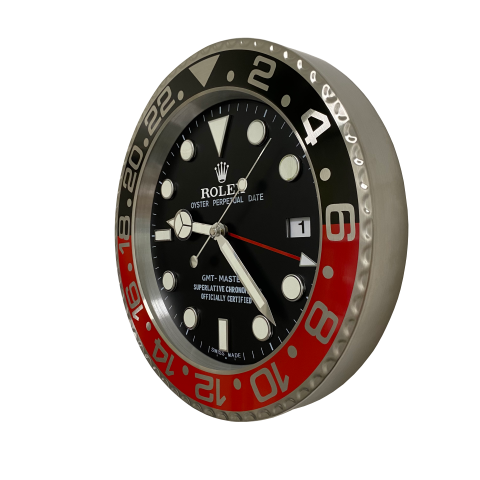 Wall clock in the style of a Rolex GMT-Master II 'Coke' wristwatch.